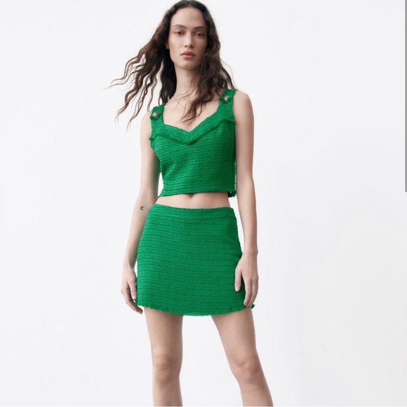 Zara Tops Zara Green Button Tweed Crop Top Poshmark